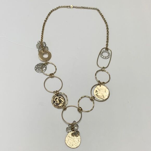 2/$15! Charming Charlie Gold Embellished Circle Coin Rhinestone Long Necklace - Picture 2 of 6